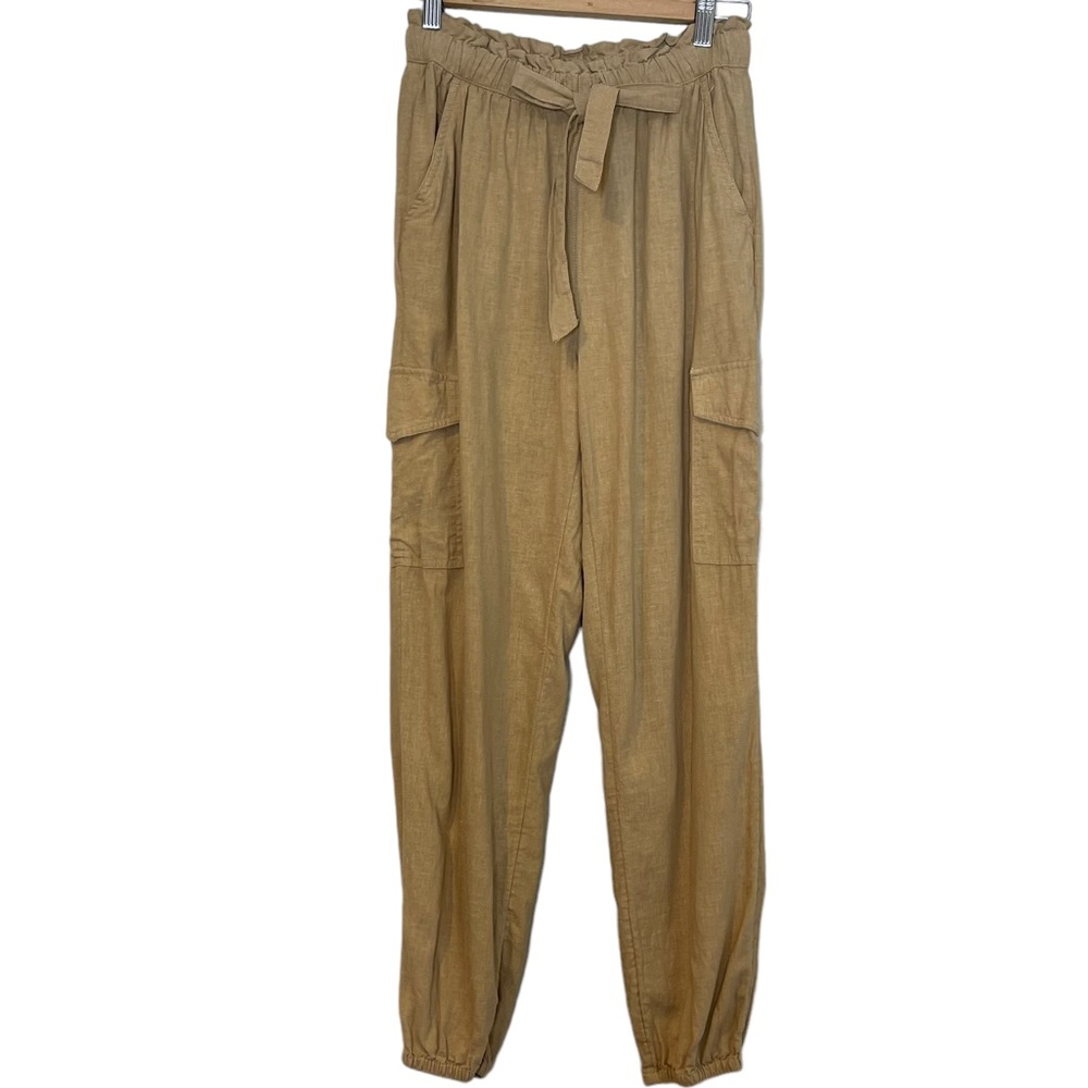 Aerie Womens Linen Blend Paperbag Waist Tie Cargo Jogger Pants in Tan Size XS